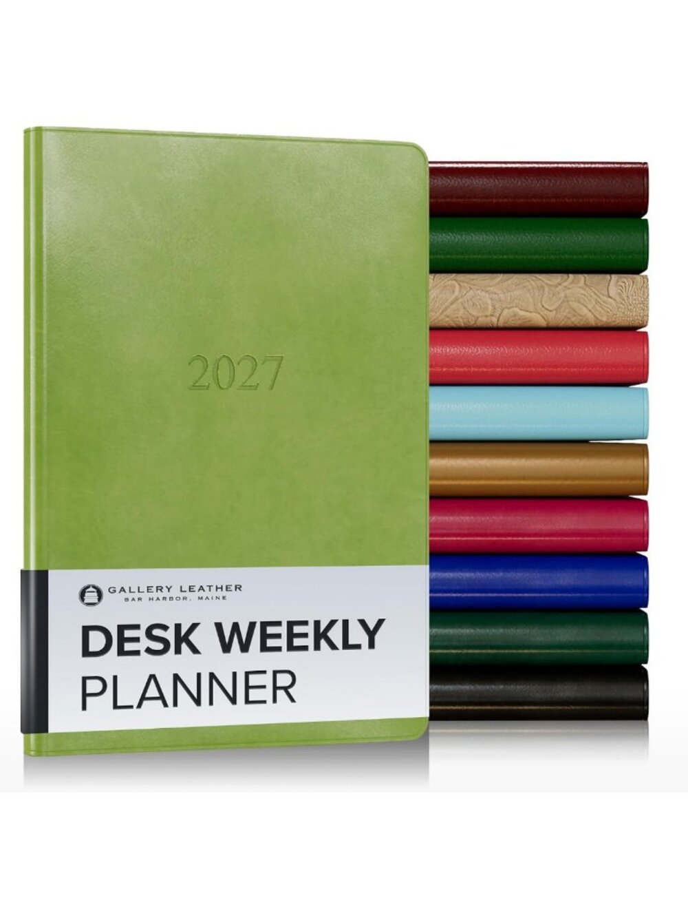 Stylish Leather Weekly Planner 2026-2027 | Acadia Lime | Desk Organizer
